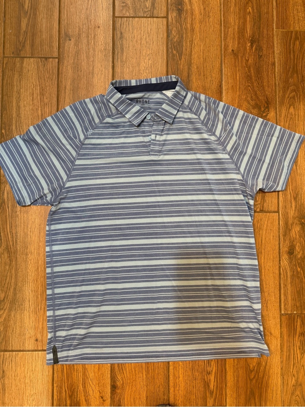 RHONE Light Blue and White Striped Performance Polo / men’s xl